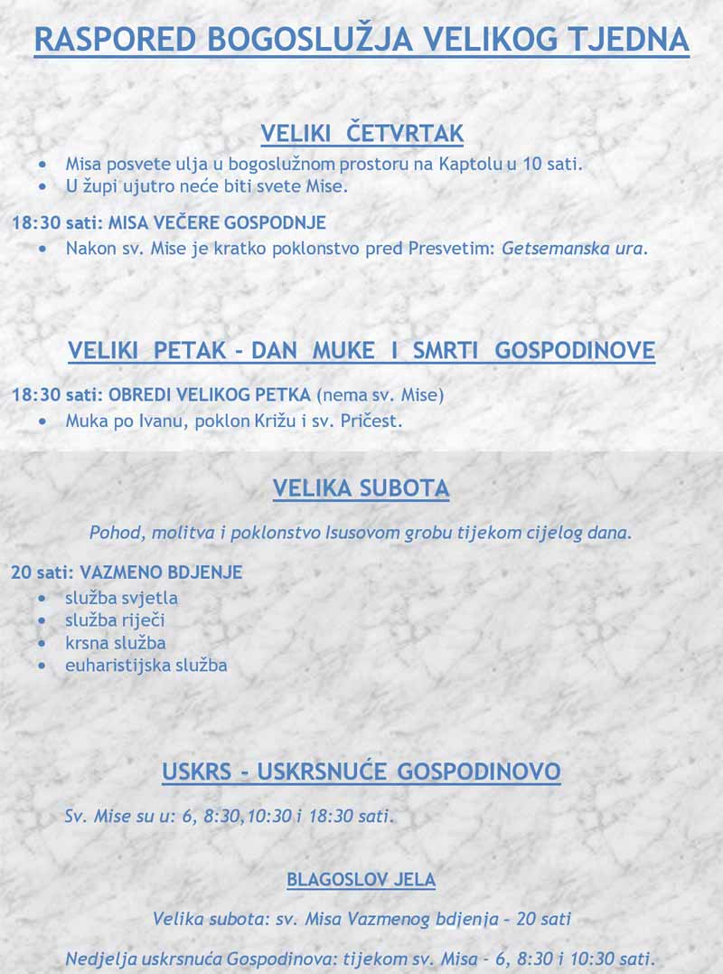 Raspored veliki tjedan 2026 2